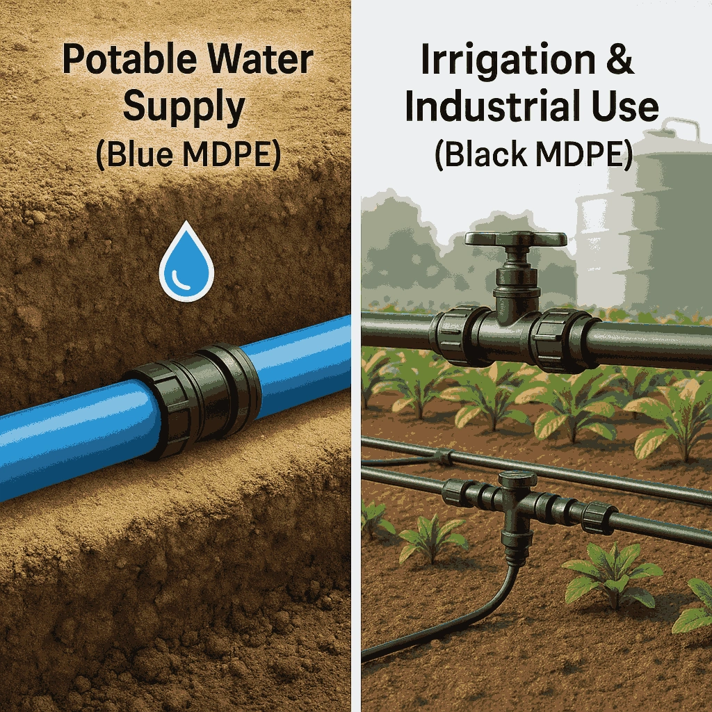 Application and use cases of blue and black MDPE pipe for potable water, irrigation, and industrial water systems